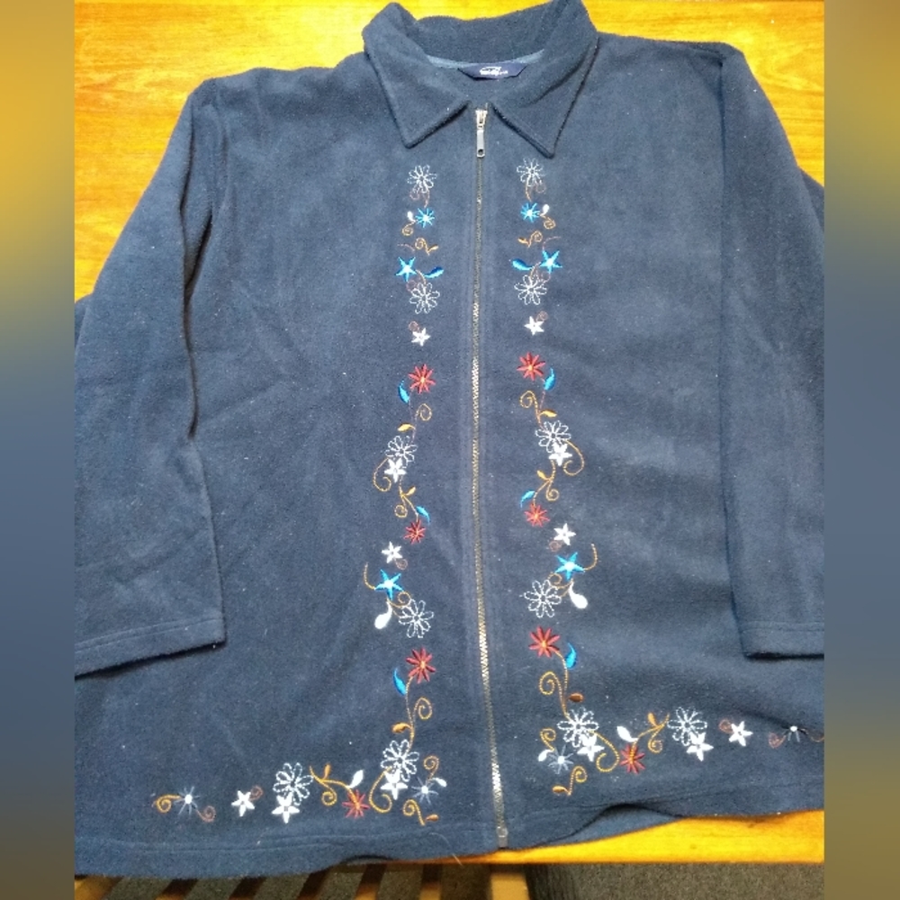 Retro Penningtons Navy Blue Shacket, Size 5X, Zipper Closure, Flower Emb…